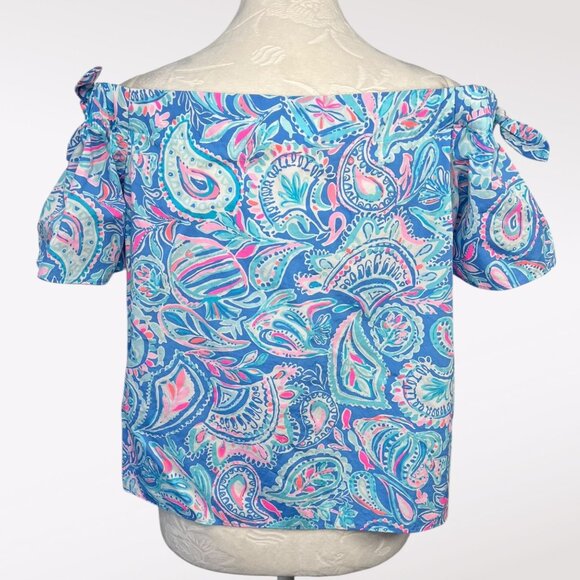 Lilly Pulitzer Off Shoulder Paisley Cotton Top Small - Picture 3 of 10